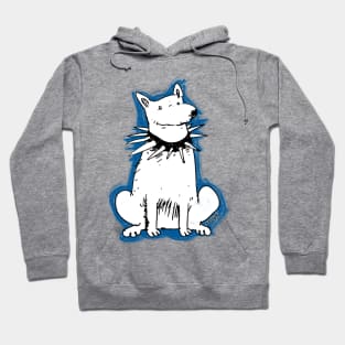 white dog with blue scrawl Hoodie